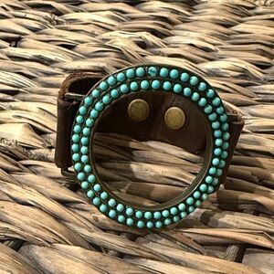Turquoise Beaded Brown Leather Bracelet